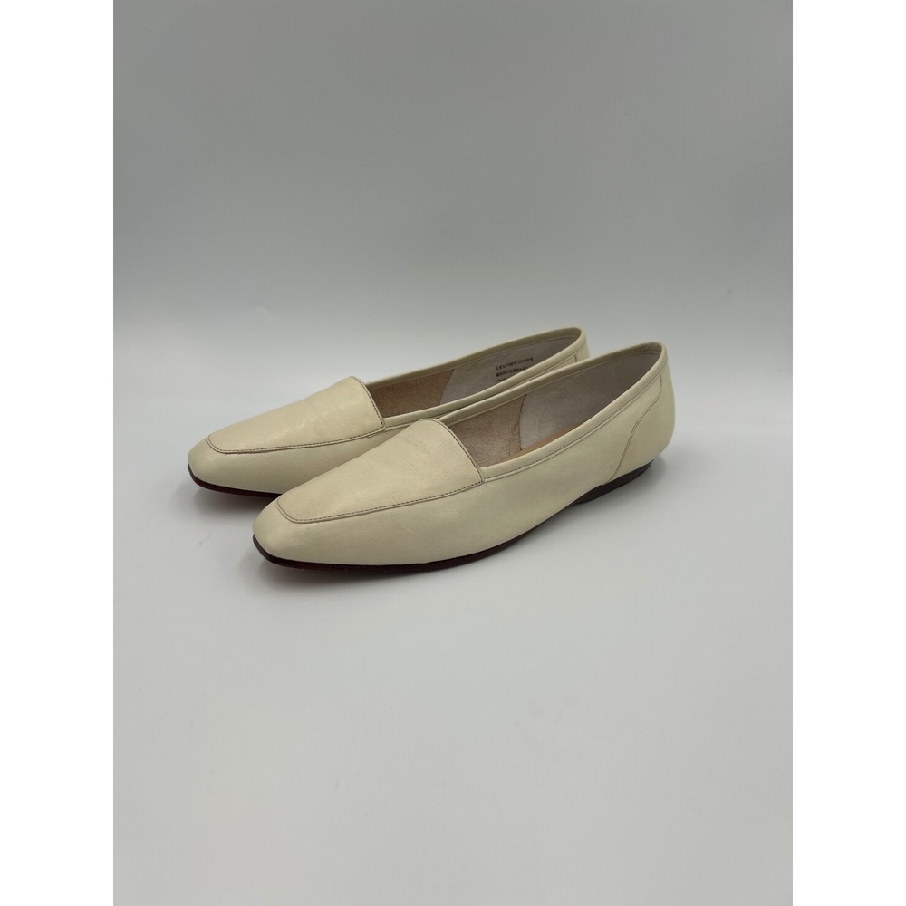 Enzo Angiolini Women's Cream Leather Square Toe Loafers Flats Ivory Slip On 7